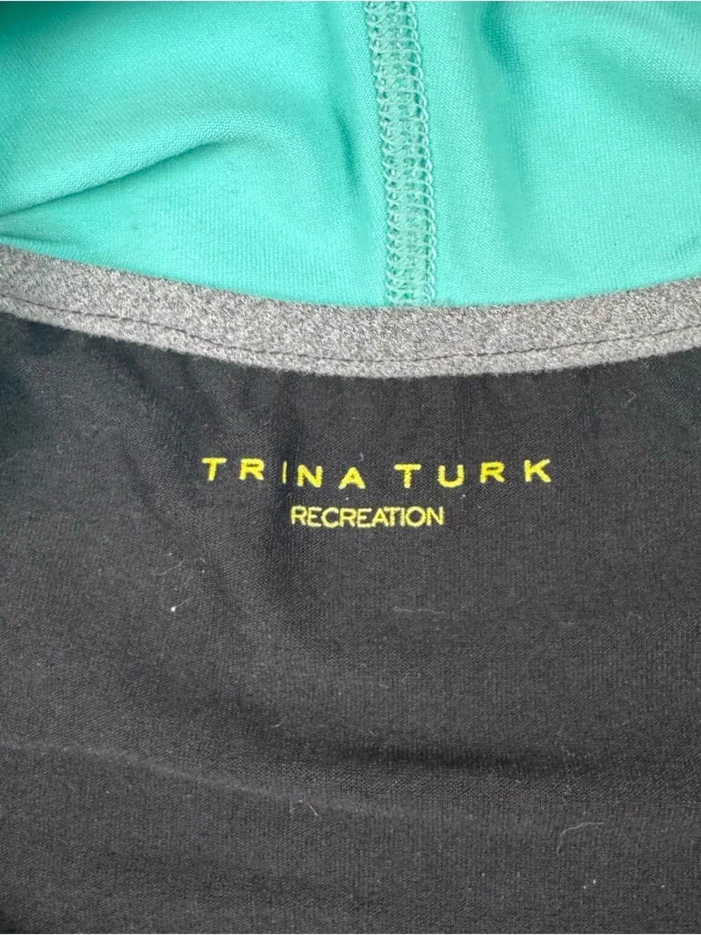 Trina Turk Recreation Teal, Black & Gray Colorblock Hoodie with Yellow Logo ~ S - Picture 6 of 12
